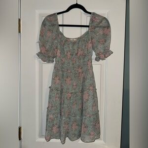 Altar'd State Elbow Length Sleeve Dress - Green and Pink Floral